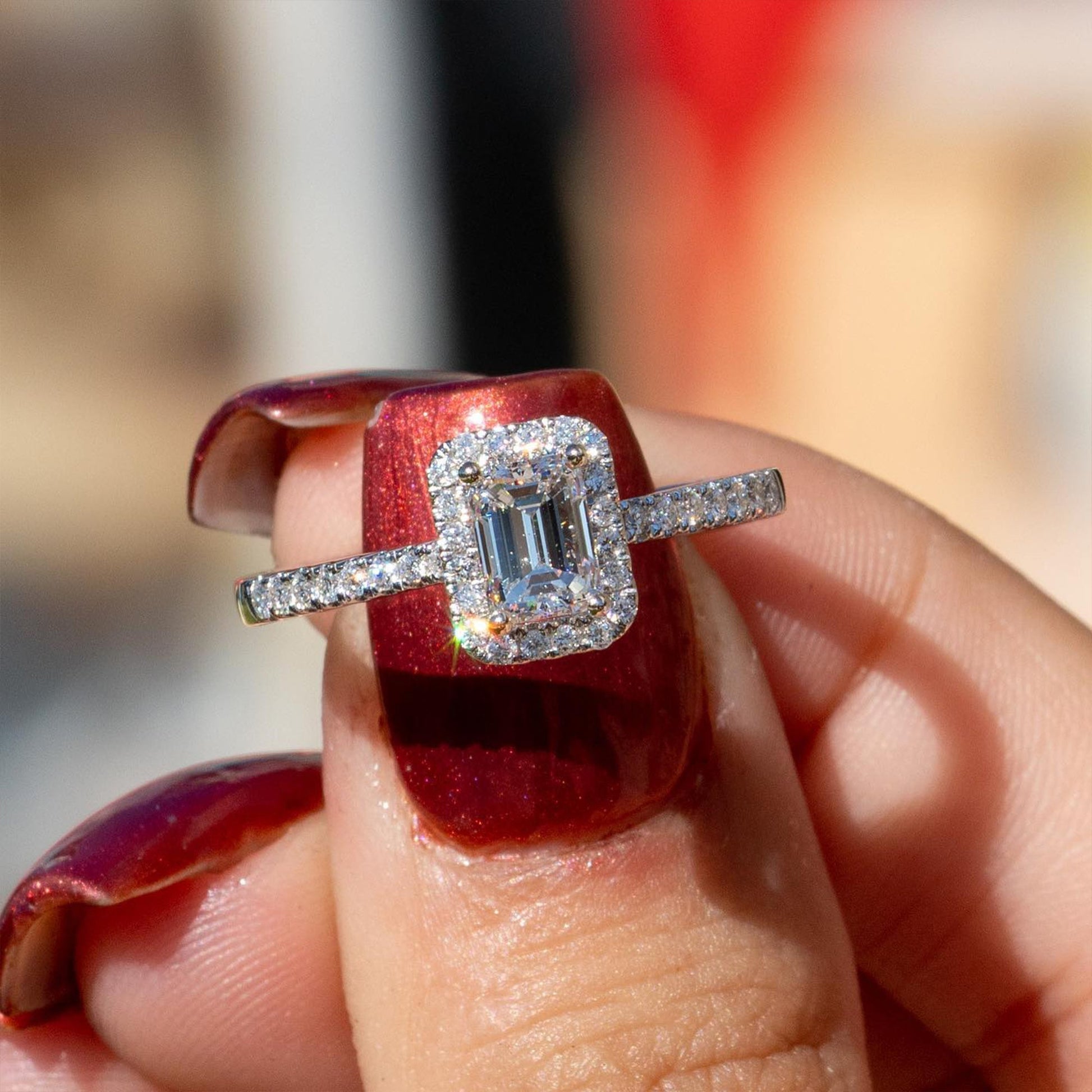 Marquise Shaped Three Stone Lab Grown Diamond Engagement Ring