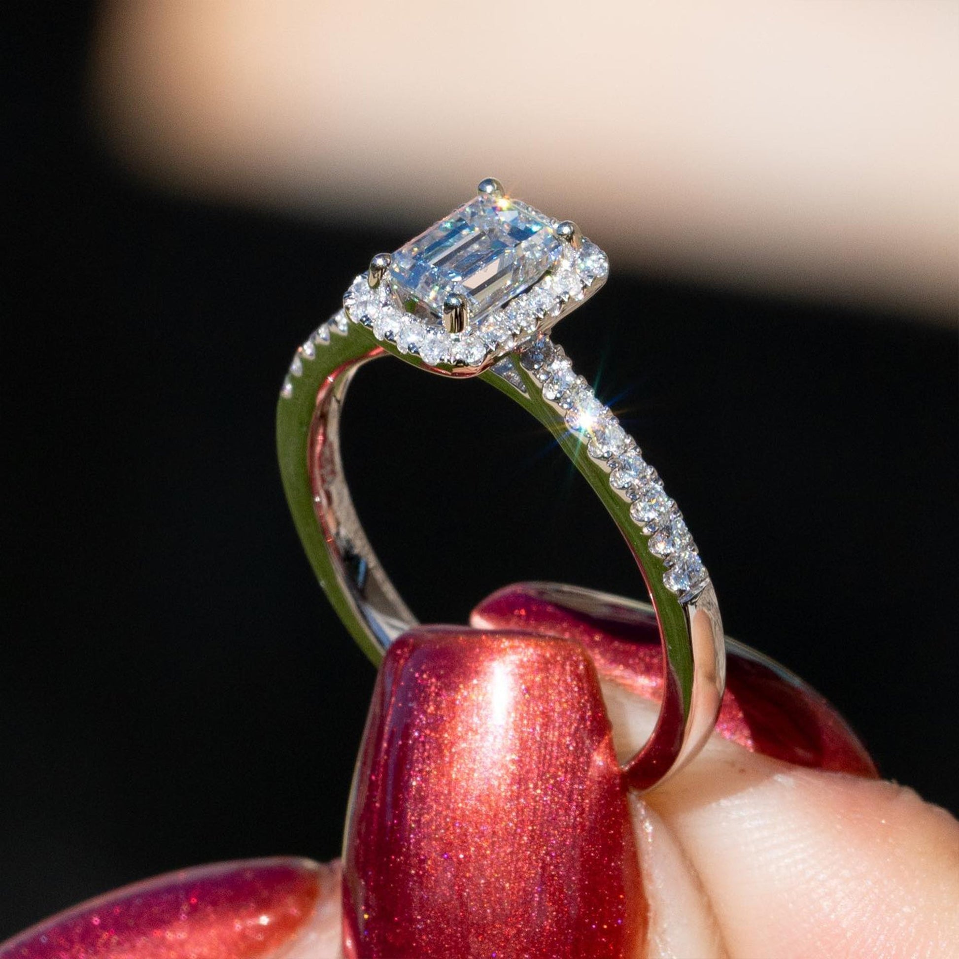 Marquise Shaped Three Stone Lab Grown Diamond Engagement Ring