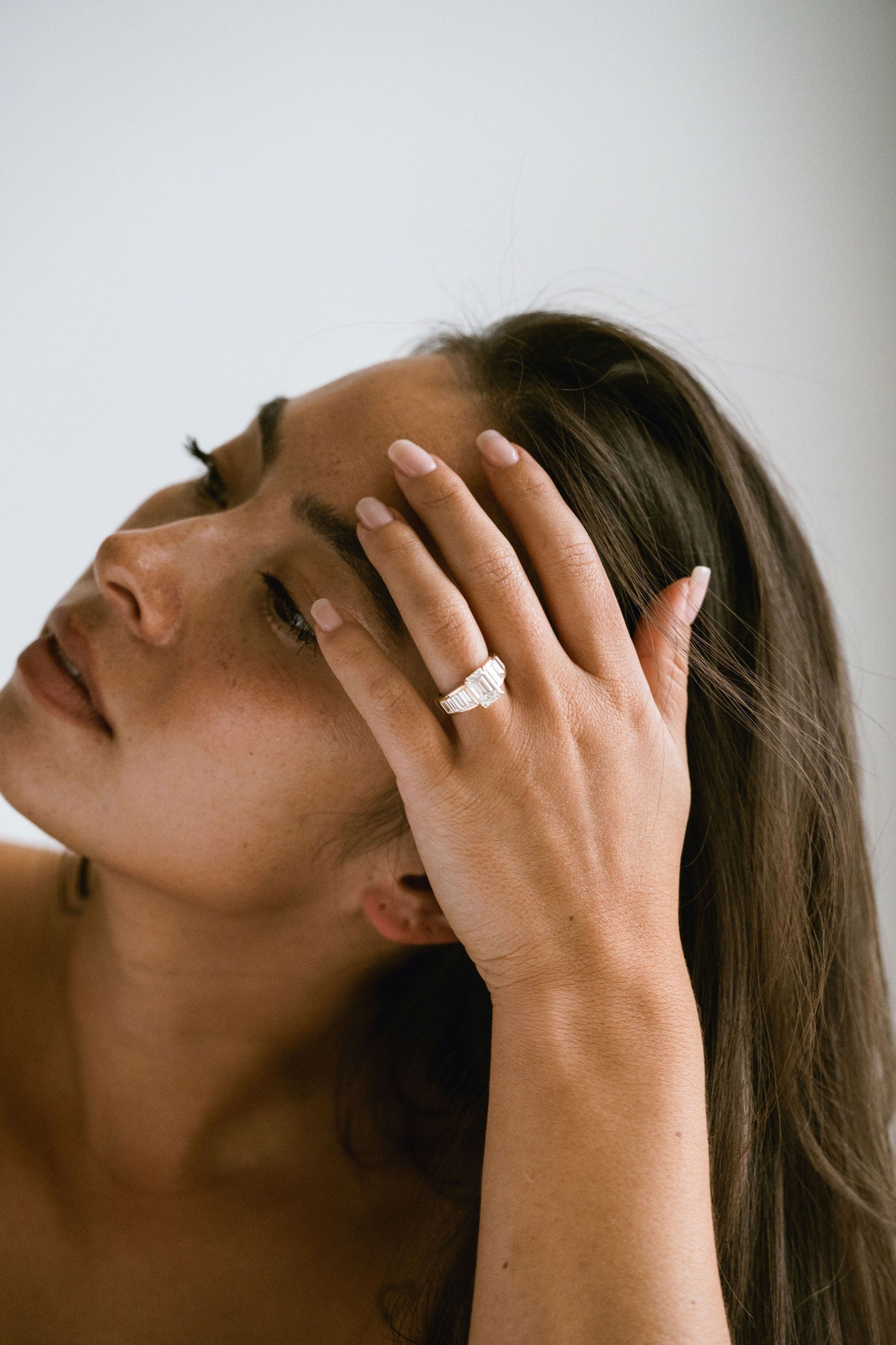 Marquise Shaped Three Stone Lab Grown Diamond Engagement Ring