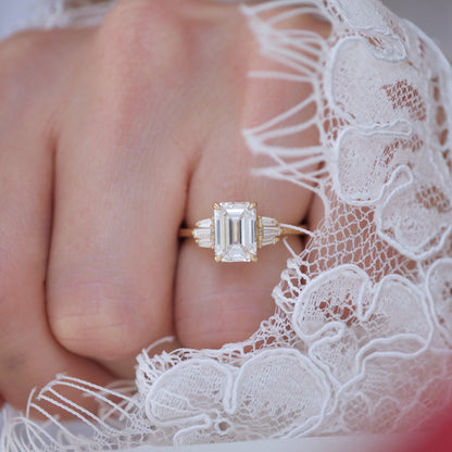 Marquise Shaped Three Stone Lab Grown Diamond Engagement Ring