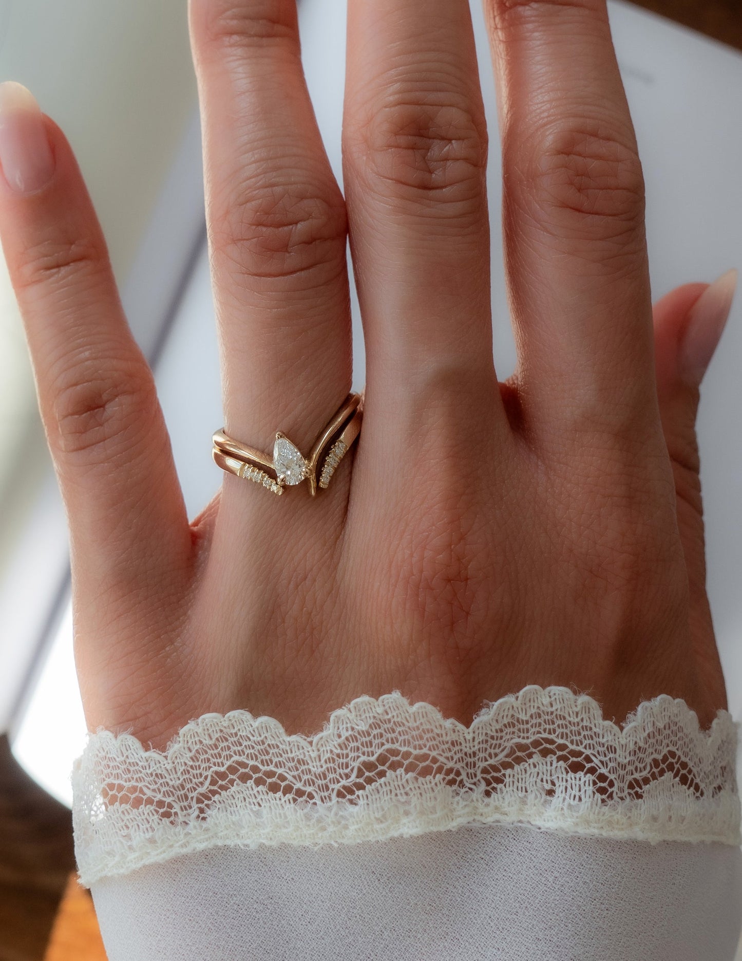 0.45 CT Pear Moissanite Engagement Ring with Swirl Solitaire Minimal Design