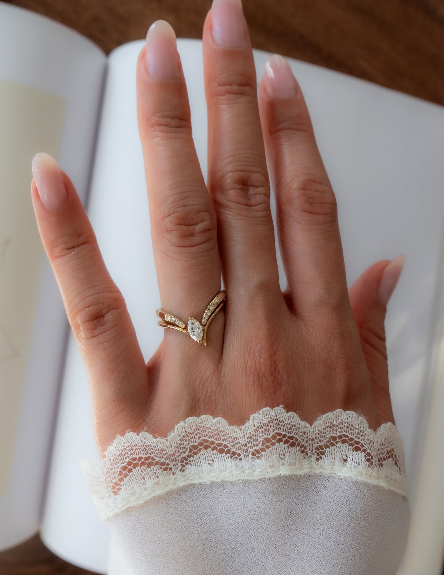 0.45 CT Marquise Moissanite Engagement Ring with Swirl Solitaire Minimal Design