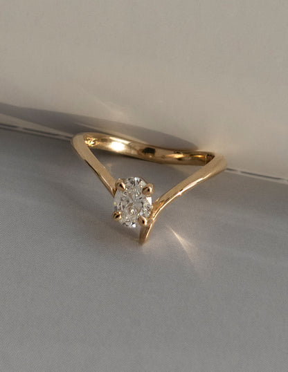 0.45 CT Oval Moissanite Engagement Ring with Swirl Solitaire Minimal Design