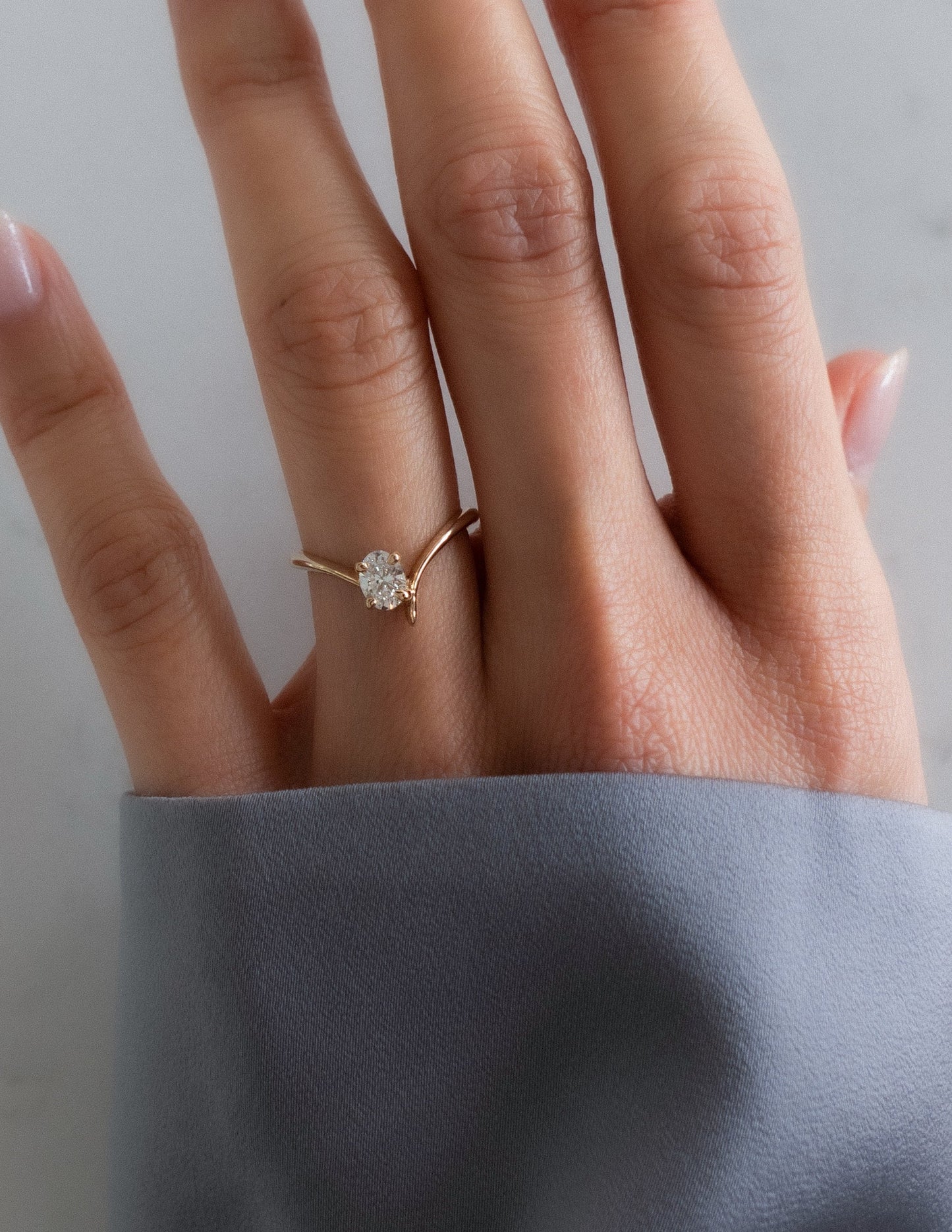 0.45 CT Oval Moissanite Engagement Ring with Swirl Solitaire Minimal Design