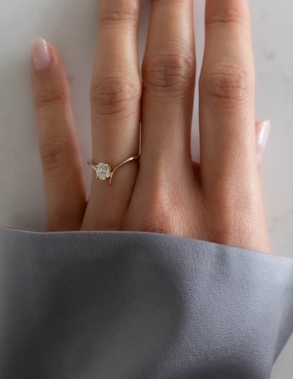 0.45 CT Oval Moissanite Engagement Ring with Swirl Solitaire Minimal Design