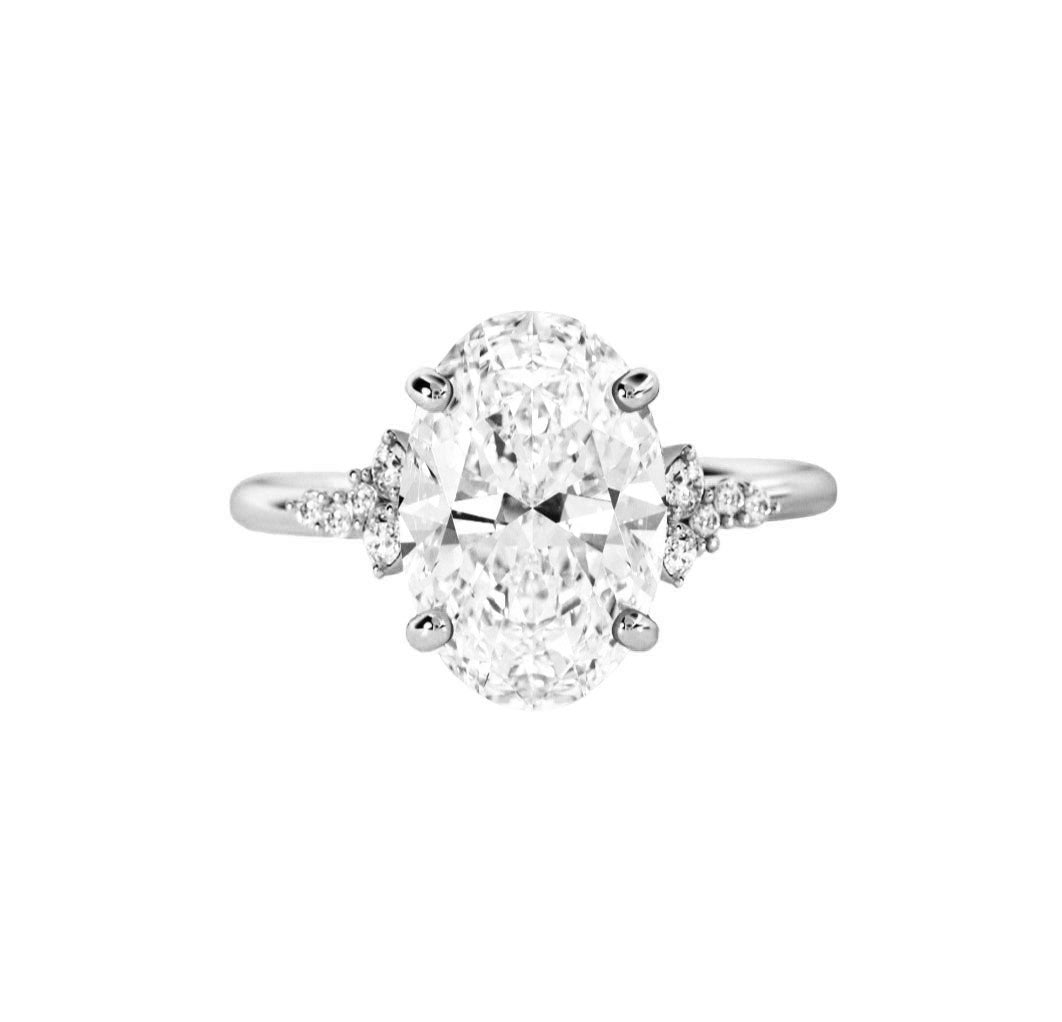 Marquise Shaped Three Stone Lab Grown Diamond Engagement Ring