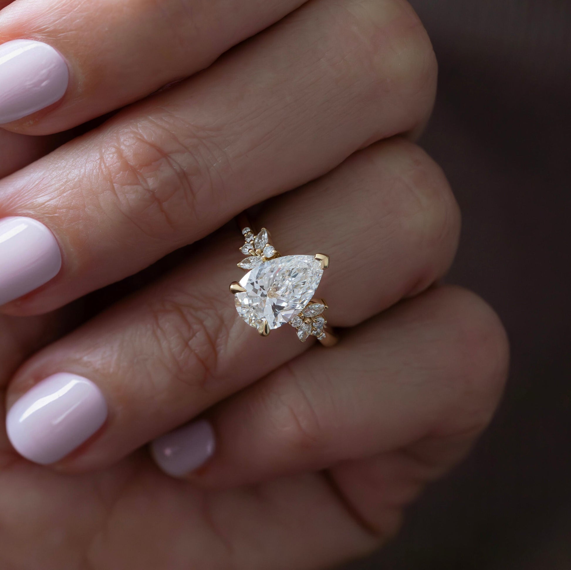 Marquise Shaped Three Stone Lab Grown Diamond Engagement Ring