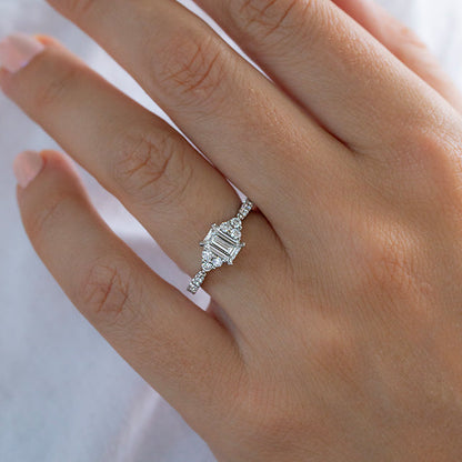 Marquise Shaped Three Stone Lab Grown Diamond Engagement Ring