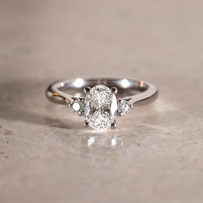 Marquise Shaped Three Stone Lab Grown Diamond Engagement Ring