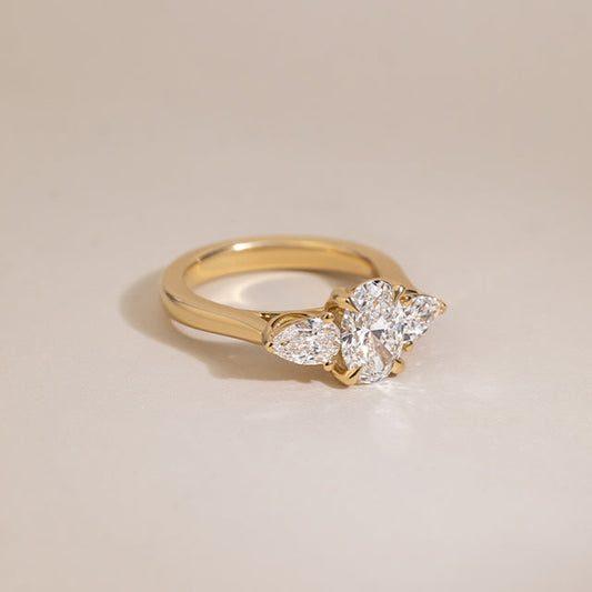 Marquise Shaped Three Stone Lab Grown Diamond Engagement Ring