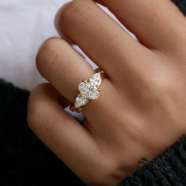 Marquise Shaped Three Stone Lab Grown Diamond Engagement Ring