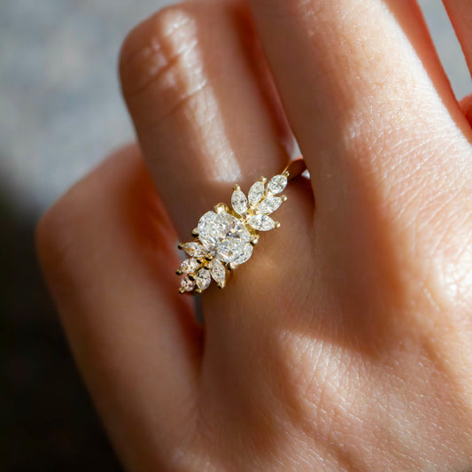 Marquise Shaped Three Stone Lab Grown Diamond Engagement Ring