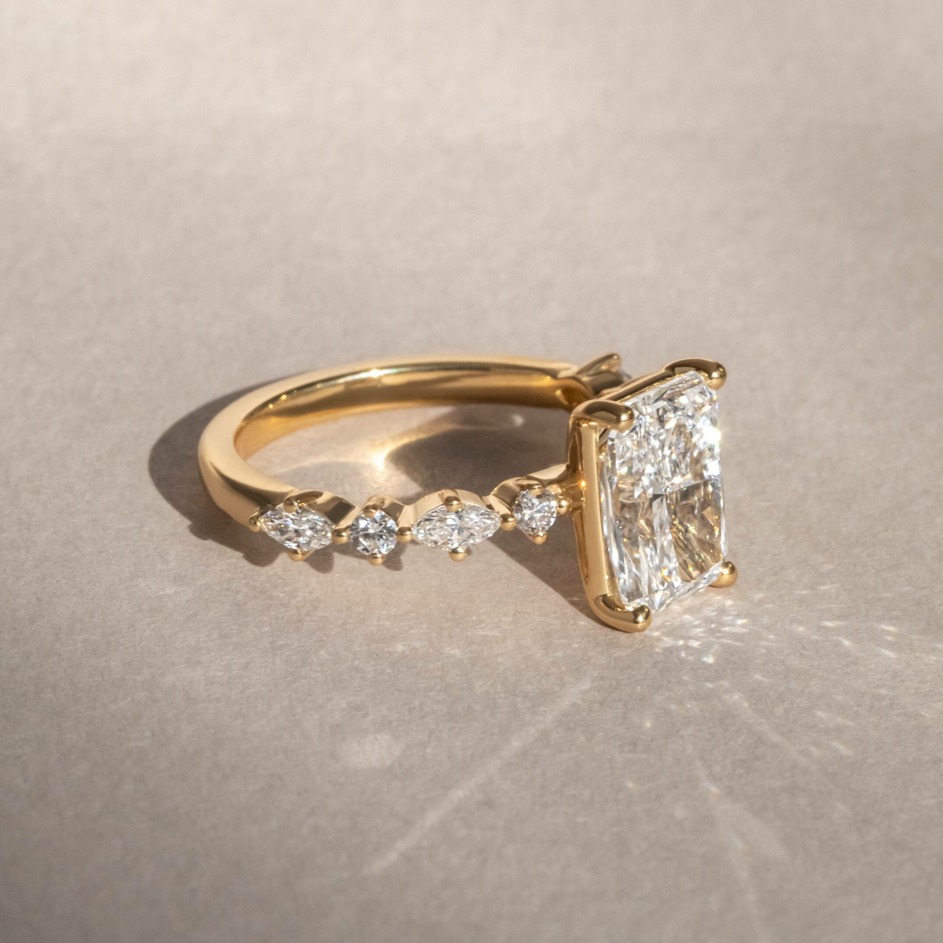 Marquise Shaped Three Stone Lab Grown Diamond Engagement Ring