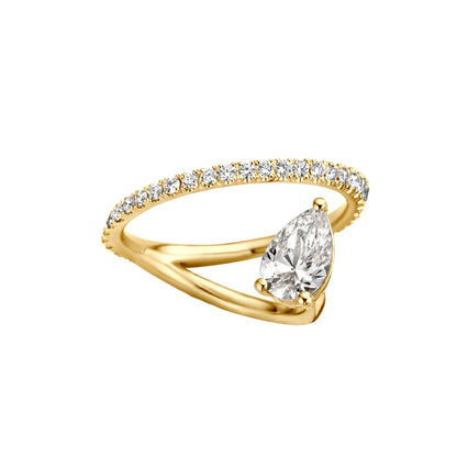 Timeless 1.2 CT Pear Cut Swirl Unique Pear Setting Moissanite Diamond Engagement Ring