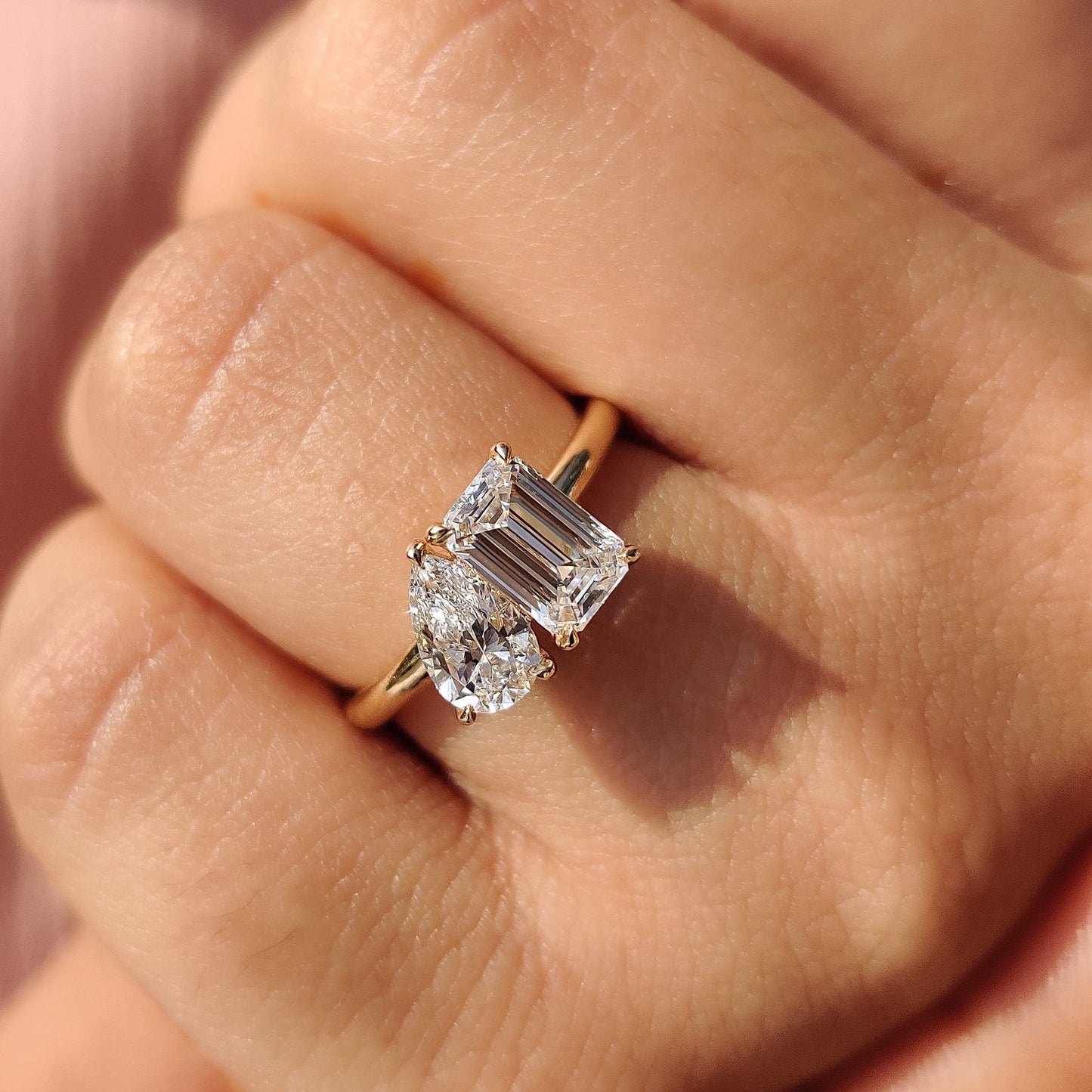 Emerald And Pear Engagement Ring In Toi Et Moi Style