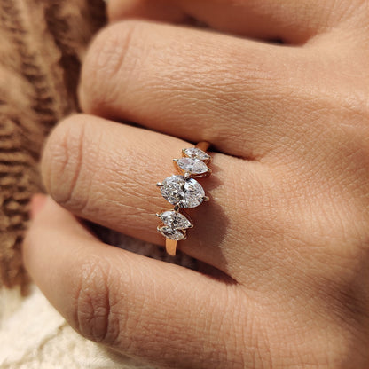 5 Stone Diamond Ring With Oval and Marquise Cut