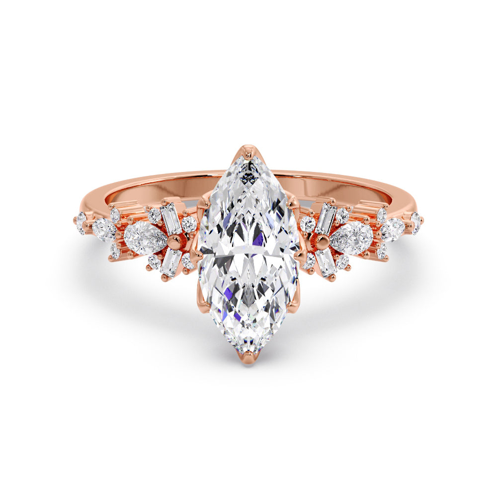 Marquise Shaped Three Stone Lab Grown Diamond Engagement Ring