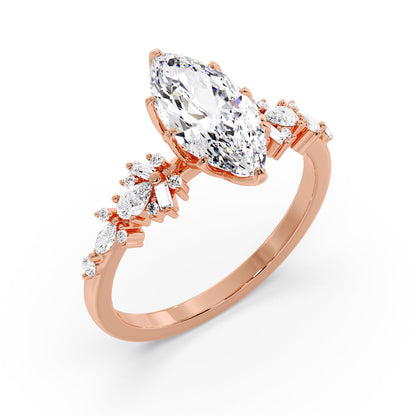 Marquise Shaped Three Stone Lab Grown Diamond Engagement Ring