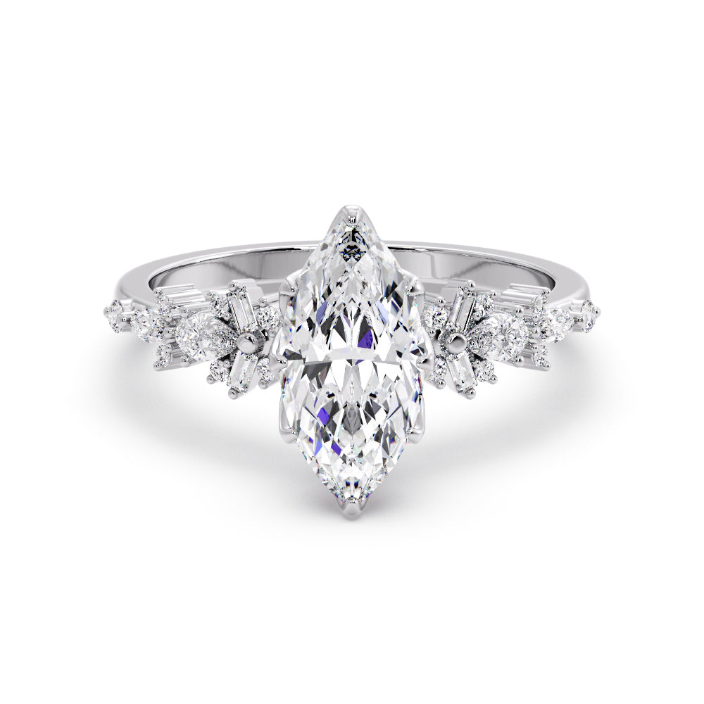 Marquise Shaped Three Stone Lab Grown Diamond Engagement Ring