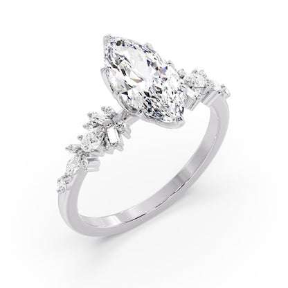 Marquise Shaped Three Stone Lab Grown Diamond Engagement Ring
