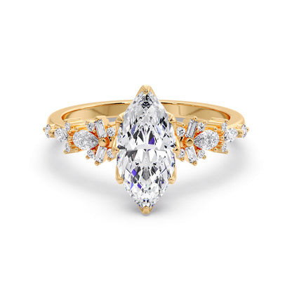 Marquise Shaped Three Stone Lab Grown Diamond Engagement Ring