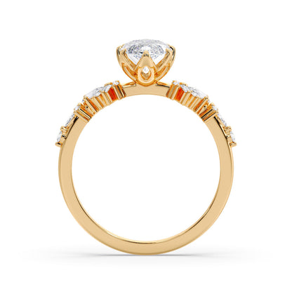 Marquise Shaped Three Stone Lab Grown Diamond Engagement Ring