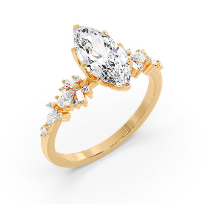 Marquise Shaped Three Stone Lab Grown Diamond Engagement Ring