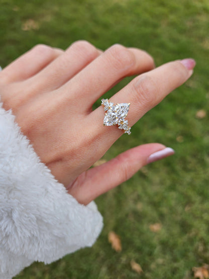 Marquise Shaped Three Stone Lab Grown Diamond Engagement Ring