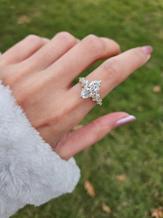 Marquise Shaped Three Stone Lab Grown Diamond Engagement Ring