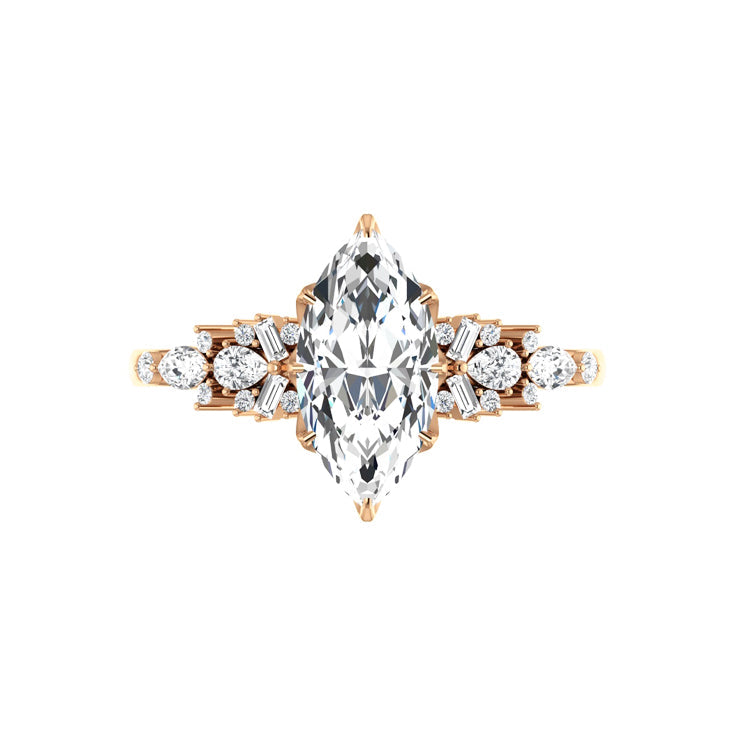 Marquise Shaped Three Stone Lab Grown Diamond Engagement Ring