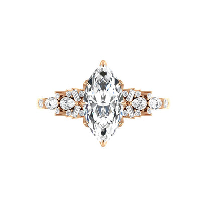 Marquise Shaped Three Stone Lab Grown Diamond Engagement Ring