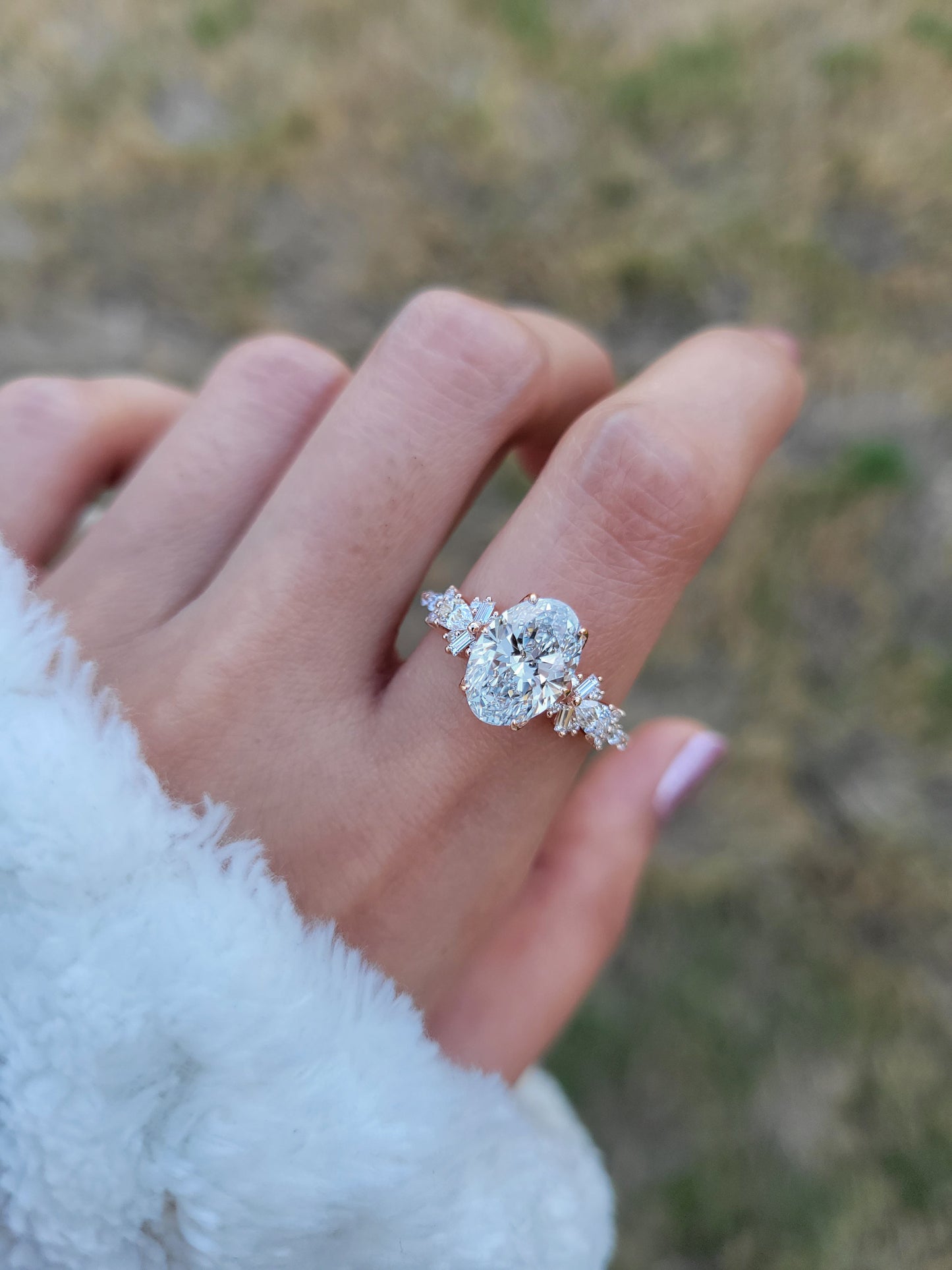 Marquise Shaped Three Stone Lab Grown Diamond Engagement Ring