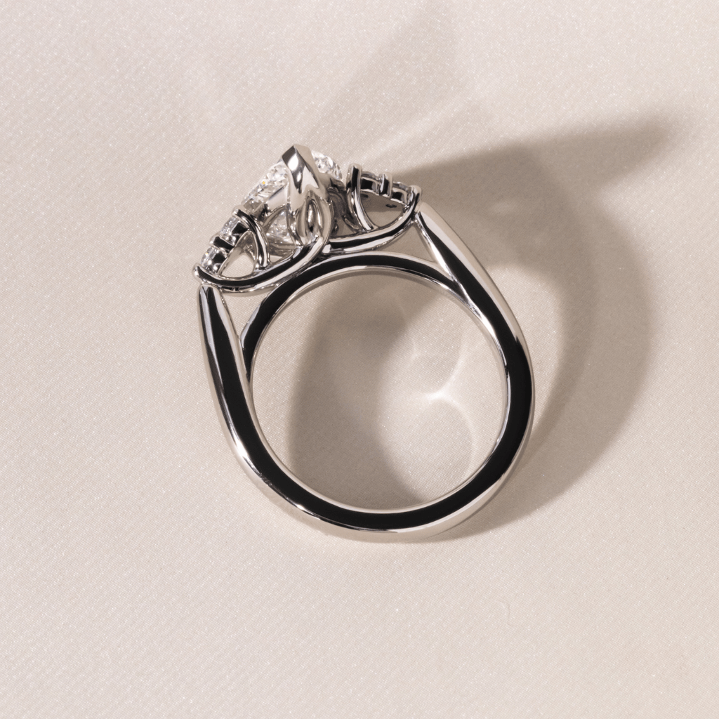 Marquise Shaped Three Stone Lab Grown Diamond Engagement Ring