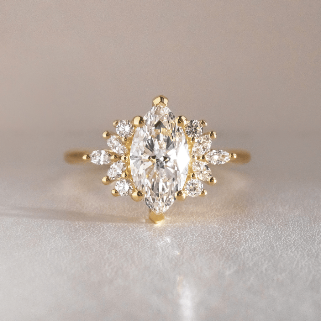 Marquise Shaped Three Stone Lab Grown Diamond Engagement Ring