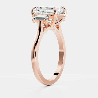 Stunning 2.0-3.0 Emerald Moissanite Engagement Ring with Three Stone Design