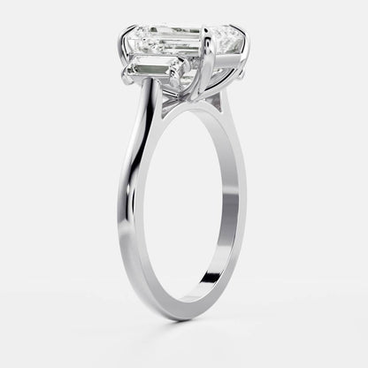 Stunning 2.0-3.0 Emerald Moissanite Engagement Ring with Three Stone Design