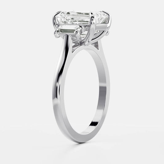 Stunning 2.0-3.0 Emerald Moissanite Engagement Ring with Three Stone Design