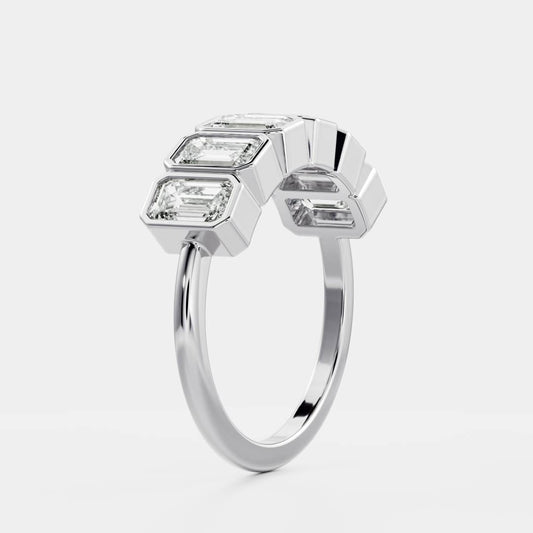 Stunning 0.4 TCW Emerald Moissanite Stones Bezel Wedding Band