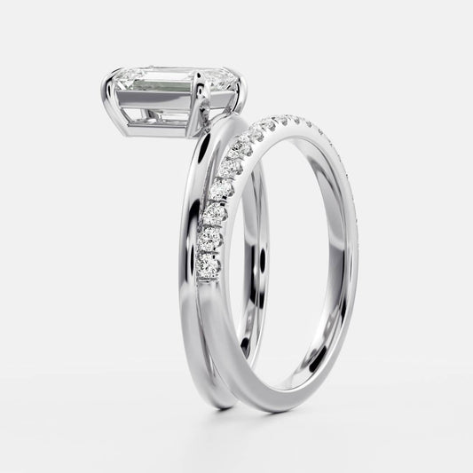 Stunning 1.5-2.5 CT Emerald Moissanite Engagement Ring with Solitaire & Double Band Design