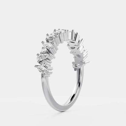 Stunning 0.30 CT Round & Pear Moissanite Stones Cluster Wedding Band