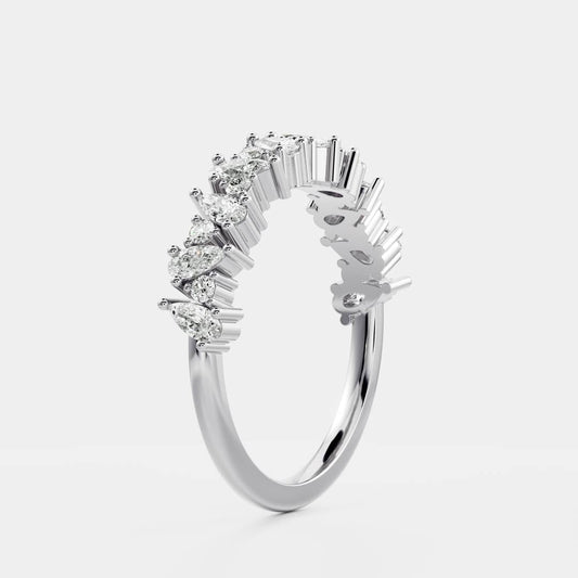 Stunning 0.30 CT Round & Pear Moissanite Stones Cluster Wedding Band