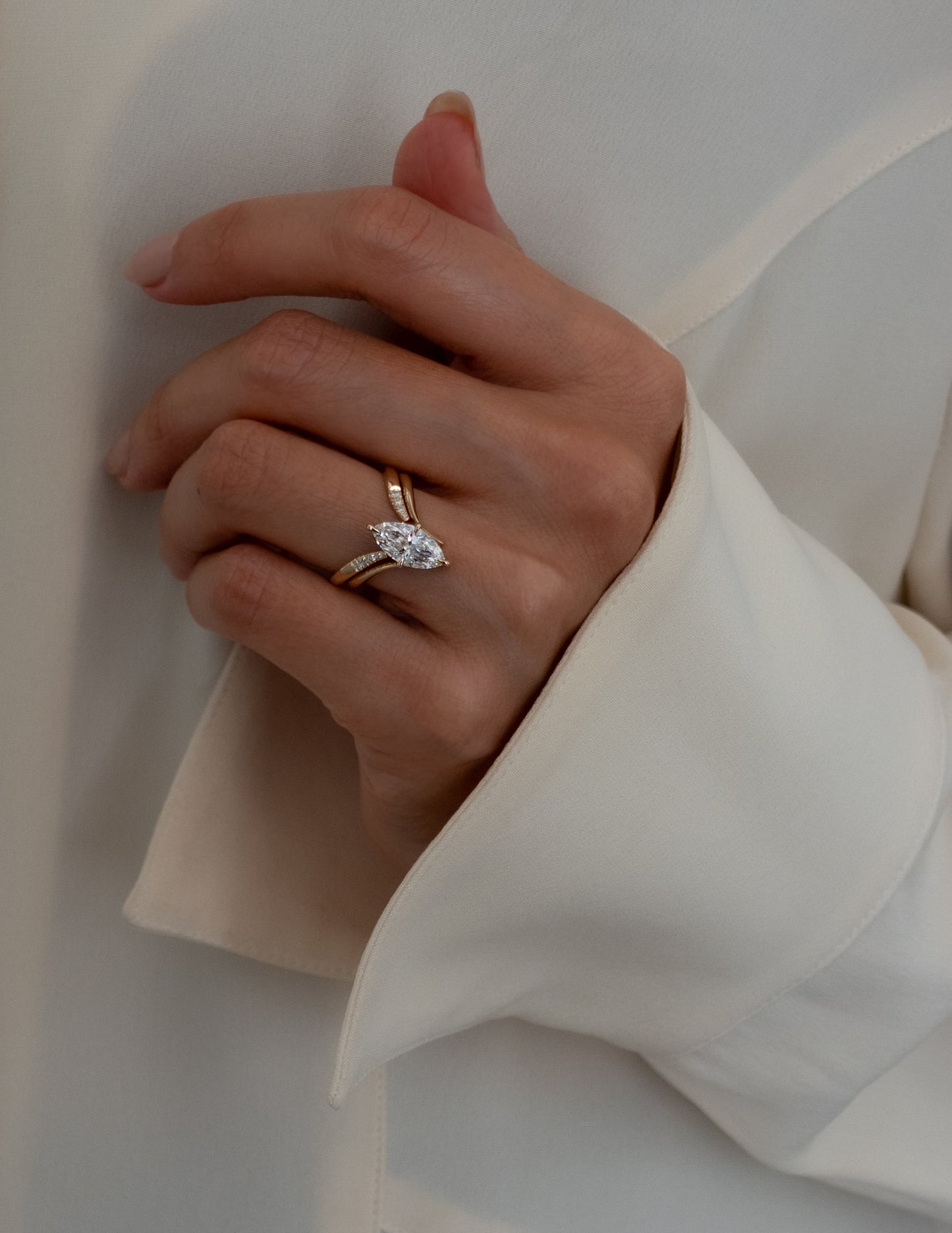 1.5 CT Marquise Cut Solitaire Moissanite Ring With Wrap Pave Band