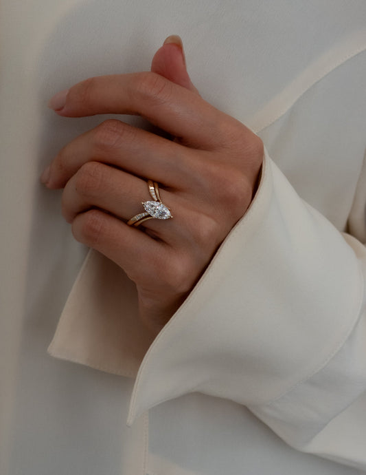 1.5 CT Marquise Cut Solitaire Moissanite Ring With Wrap Pave Band