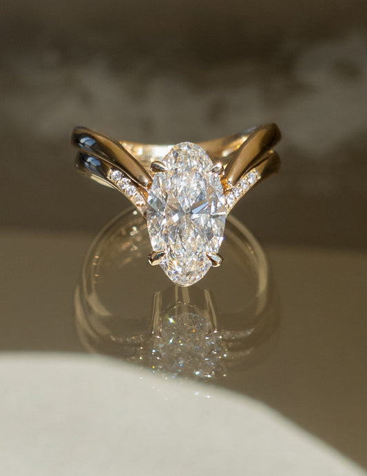 2.5 CT Oval Cut Pave Moissanite Ring With Classic Plain Band (Copy)