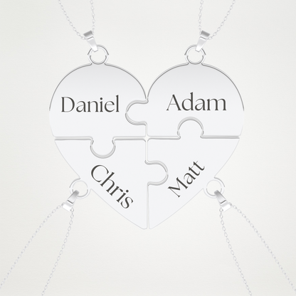 Custom Engraved Heart Puzzle Pendant Necklace – 14K/18K Gold & 925 Silver 1