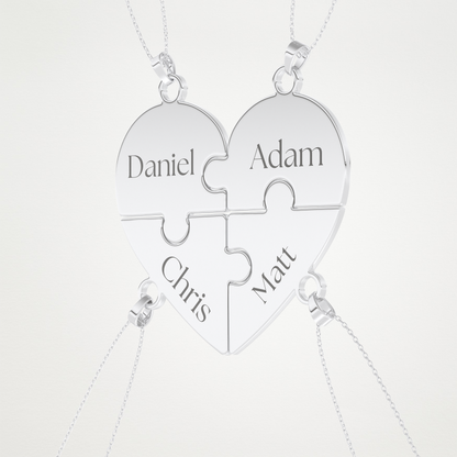 Custom Engraved Heart Puzzle Pendant Necklace – 14K/18K Gold & 925 Silver 3