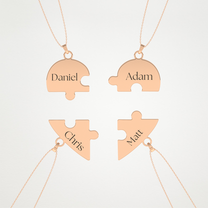 Custom Engraved Heart Puzzle Pendant Necklace – 14K/18K Gold & 925 Silver 19