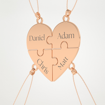 Custom Engraved Heart Puzzle Pendant Necklace – 14K/18K Gold & 925 Silver 20