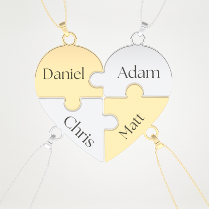 Custom Engraved Heart Puzzle Pendant Necklace – 14K/18K Gold & 925 Silver 12