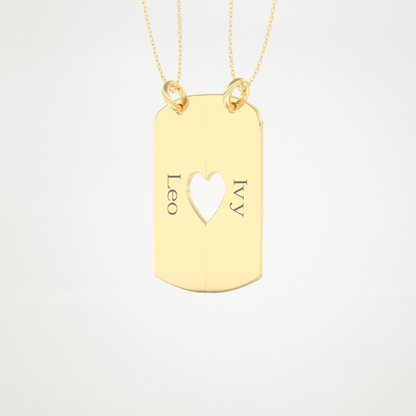 Custom Engraved Split Heart Pendant Necklace – 14K/18K Gold & 925 Silver 13